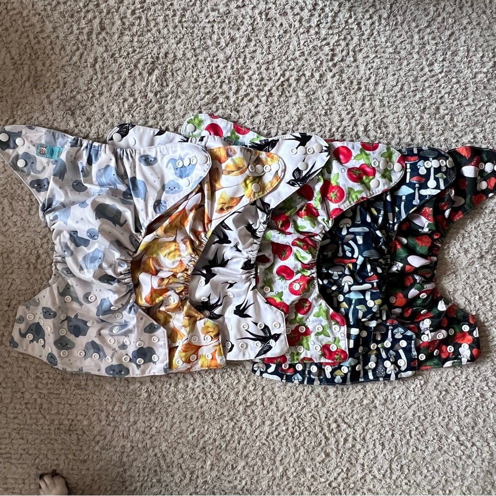 Lot of 6 plant and animal print Alva Baby pocket diapers